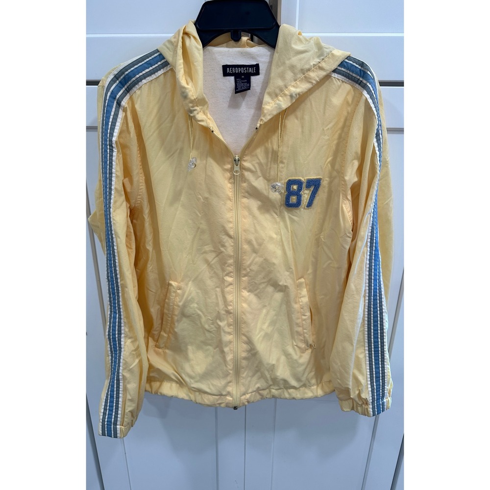 Aeropostale Yellow‎ Hooded Windbreaker Jacket "87" Graphic Size M Track Jacket